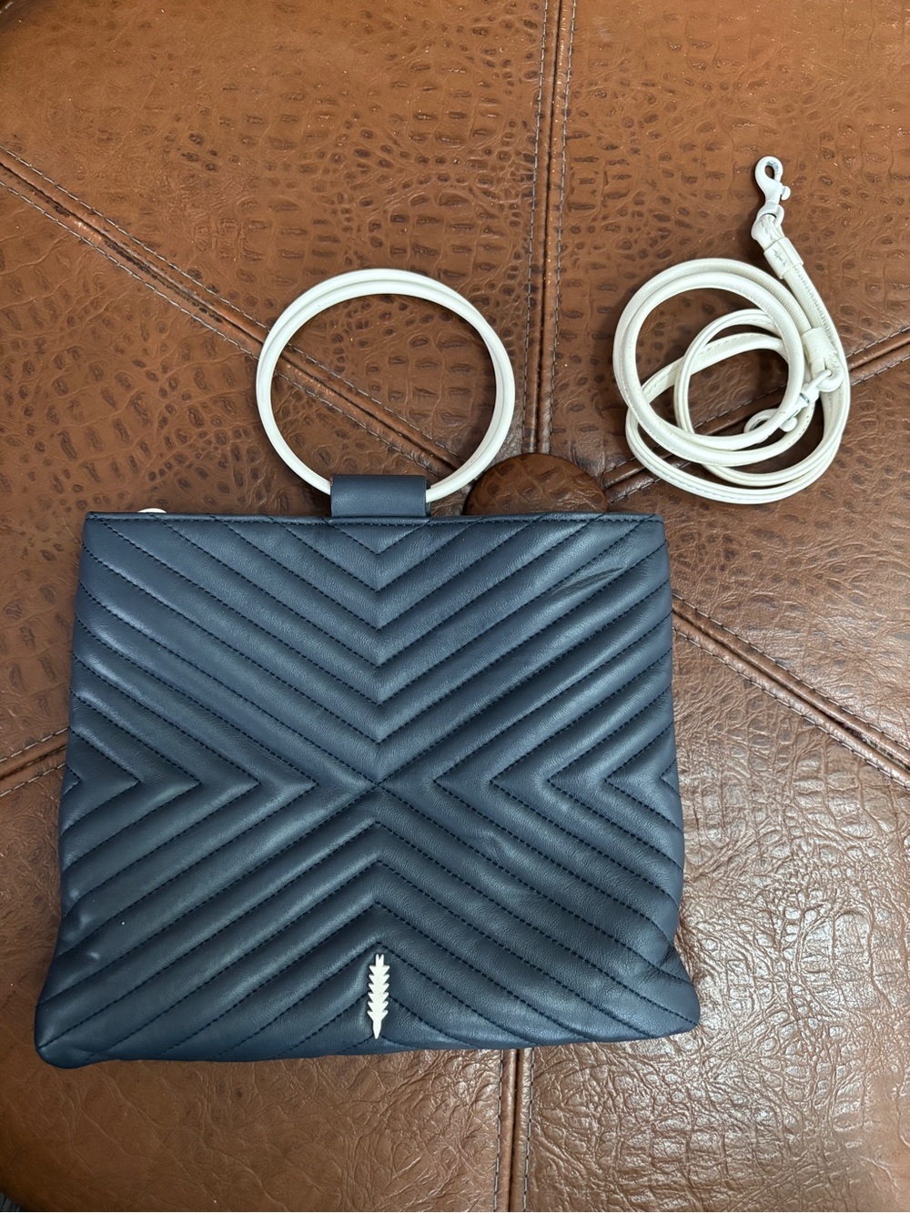 Thacker Le Pouch Quilted Navy Leather Crossbody